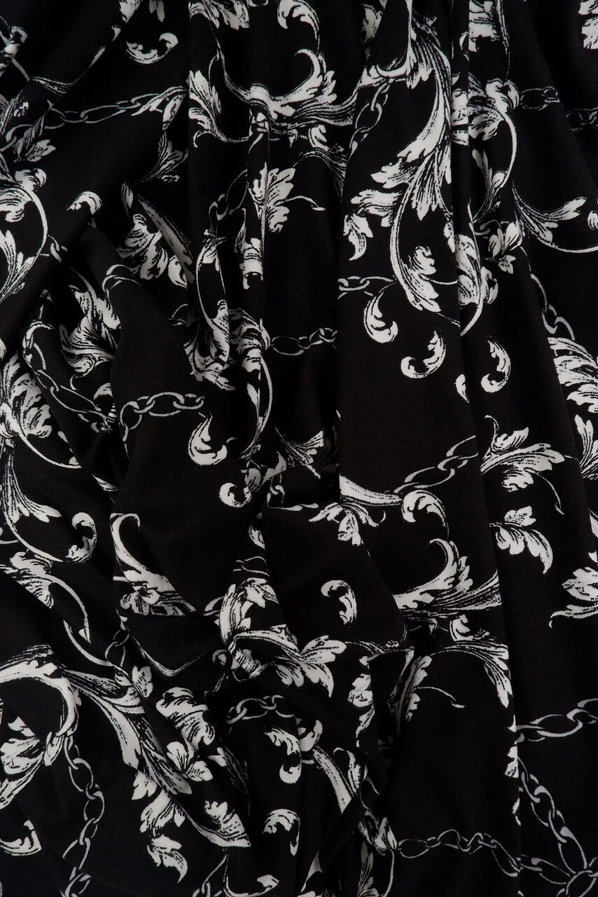 1 Yard Black DTY Brushed Status Print Stretch Knit Fabric 58/60" Wide